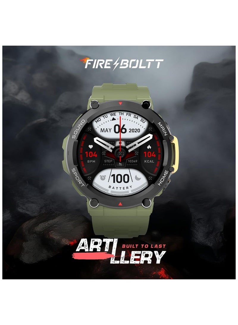 Fire-Boltt Artillery 1.5” HD Display Smart Watch, Shockproof Design, Rugged Looks, Motion Sensor Gaming, 320 mAh Battery, Bluetooth Calling, 100+ Sports Modes, Health Suite, Inbuilt Games (Green)