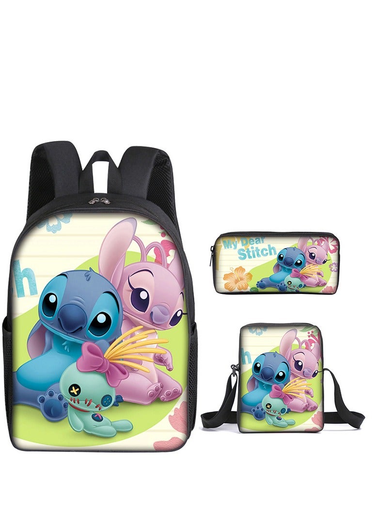 Stitch Three-Piece Set For Primary School Students Printed Cartoon Backpack Shoulder Bag Pencil Case Set