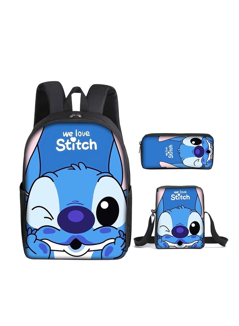 3 Piece Lilo Stitch 3D Print Insulated Lunch Backpack Set Multicolour