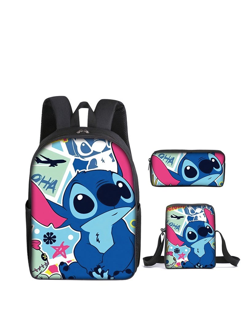 Stitch Three-Piece Set For Primary School Students Printed Cartoon Backpack Shoulder Bag Pencil Case Set