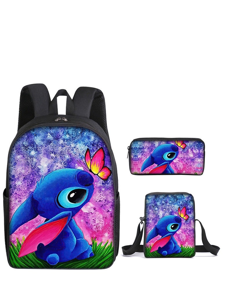 Stitch Three-Piece Set For Primary School Students Printed Cartoon Backpack Shoulder Bag Pencil Case Set