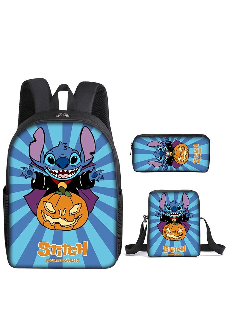 Stitch Three-Piece Set For Primary School Students Printed Cartoon Backpack Shoulder Bag Pencil Case Set