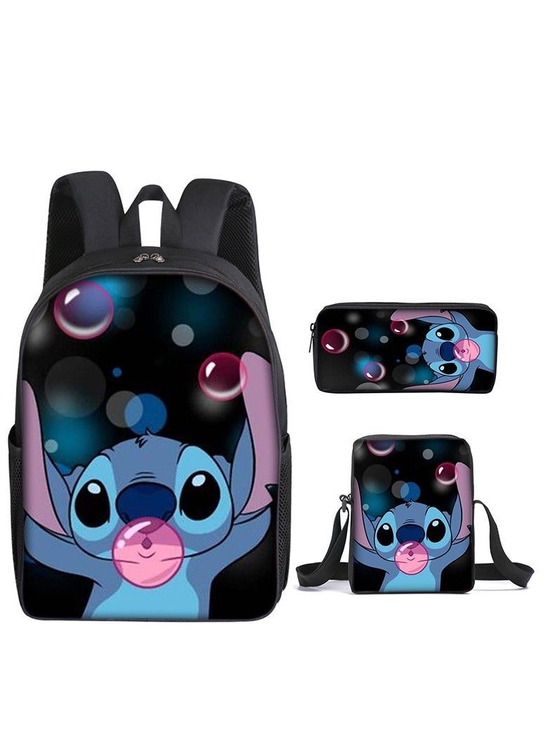 Stitch Three-Piece Set For Primary School Students Printed Cartoon Backpack Shoulder Bag Pencil Case Set