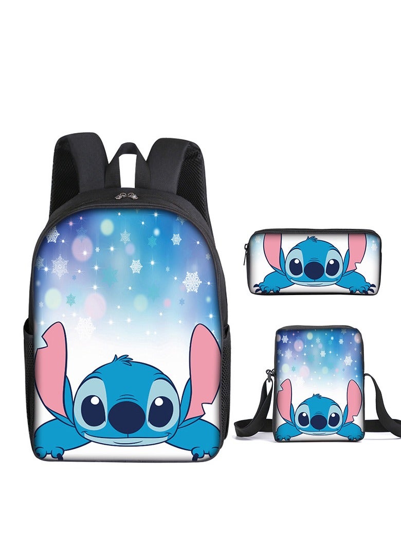 Stitch Three-Piece Set For Primary School Students Printed Cartoon Backpack Shoulder Bag Pencil Case Set