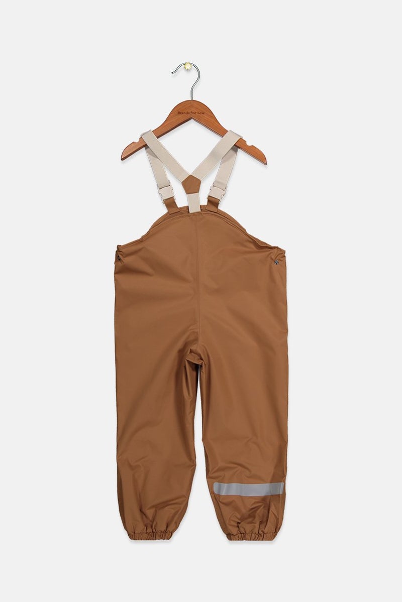 Toddlers Girl Pull On Plain With Suspender Rain Pants, Brown