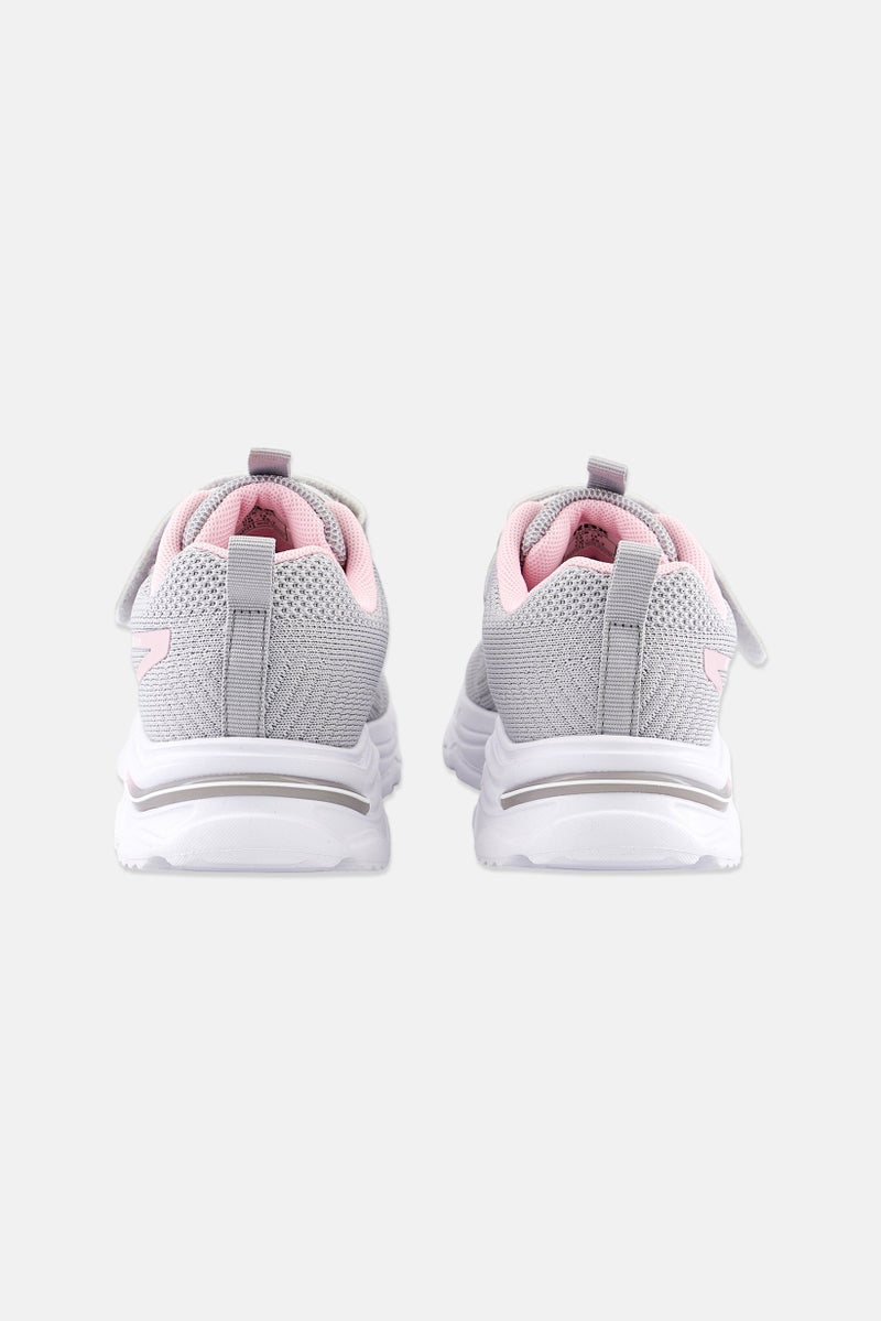 Kids Girl Velcro Shoes, Light Grey/Pink