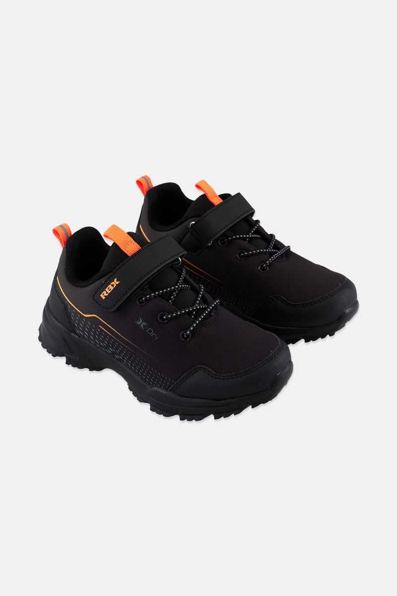 Kids Boy Velcro Shoes, Black/Khaki/Orange