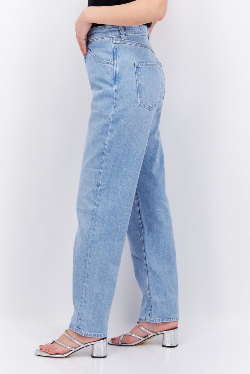 Women Dad Fit High Rise Straight Leg No Stretch Jeans, Light Blue