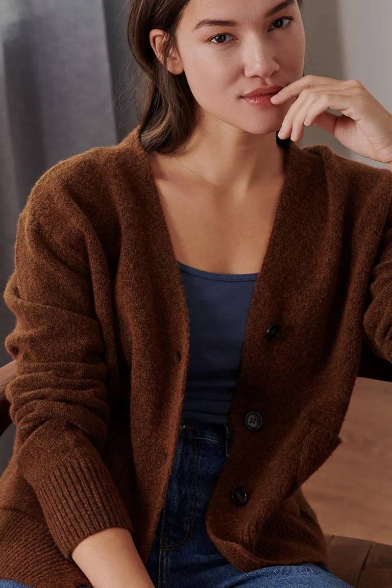 Women Knitted Long Sleeve Cardigan, Brown