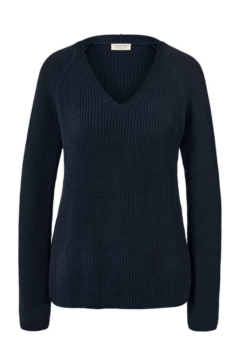 Women Knitted Long Sleeve Sweater, Navy