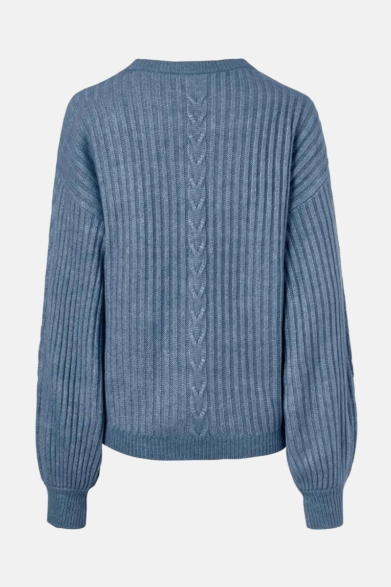 Women Crew Neck Knitted Sweater, Blue