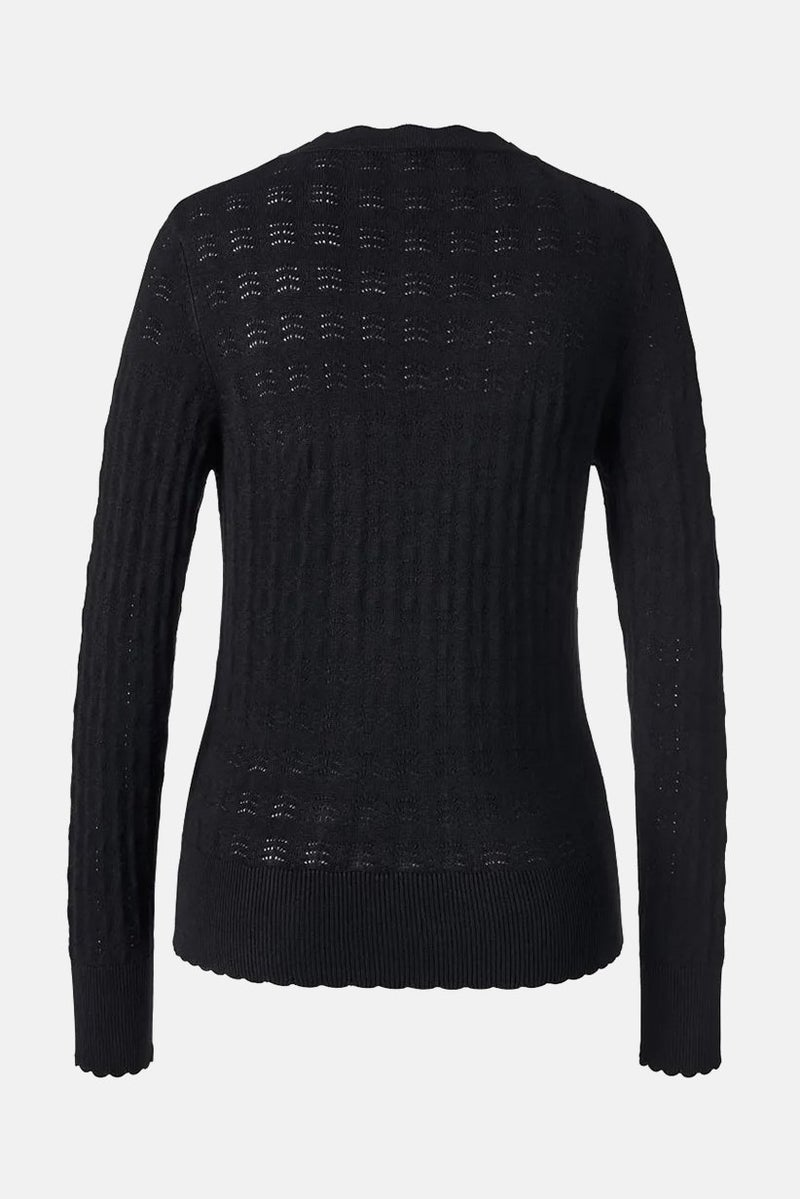 Women Scallop Neck Delicate Knit Sweater, Black