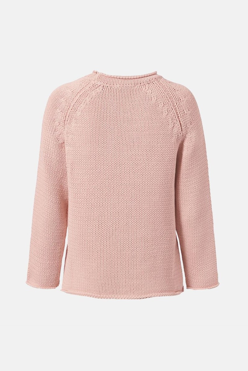 Women Round Neck Textured Knit Sweater, Pink