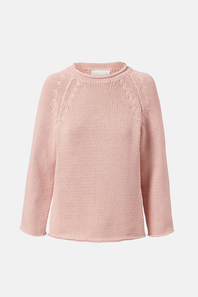 Women Round Neck Textured Knit Sweater, Pink