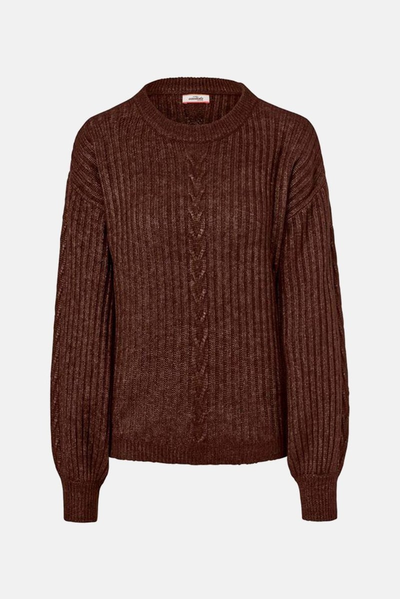 Women Crew Neck Knitted Sweater, Brown