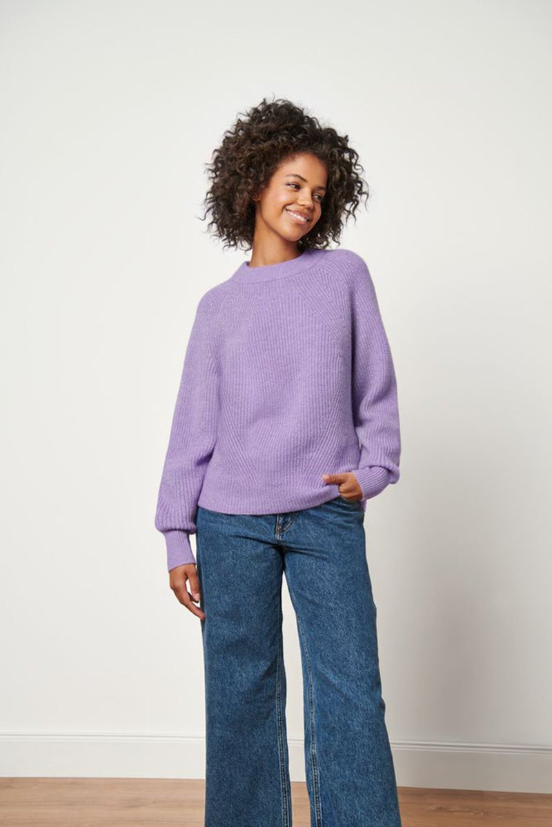 Women Round Neck Knitted Sweater, Lavender