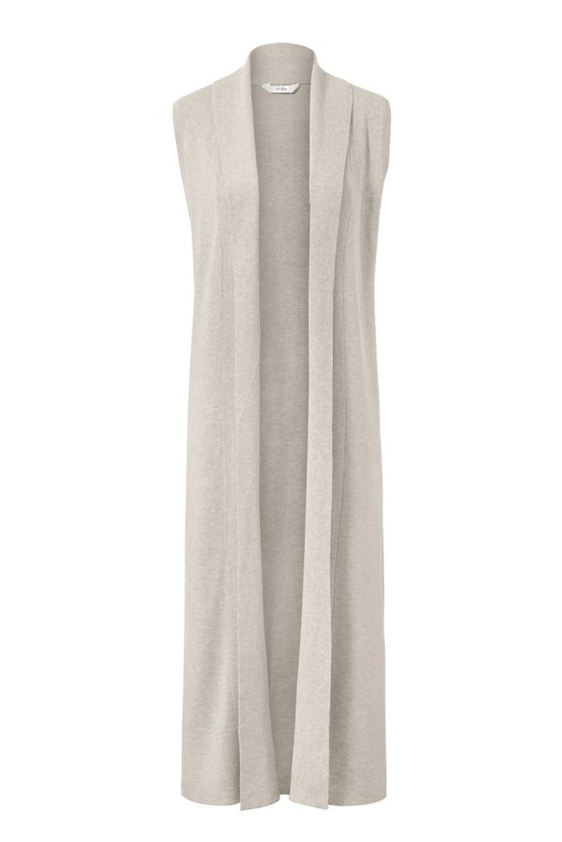 Women Open Front Textured Sleeveless Cardigan, Light Grey