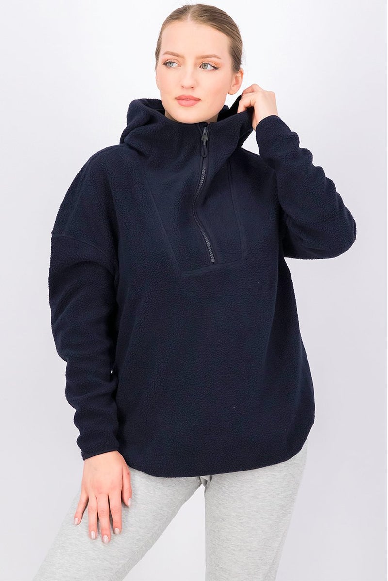 Women Fleece Hoodie Sweater, Navy