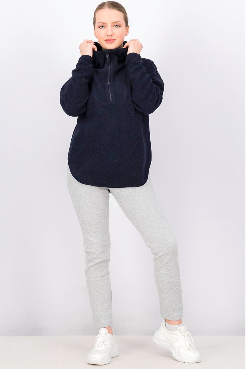 Women Fleece Hoodie Sweater, Navy