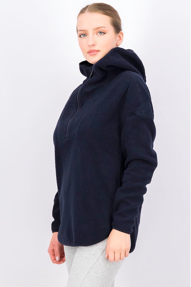 Women Fleece Hoodie Sweater, Navy