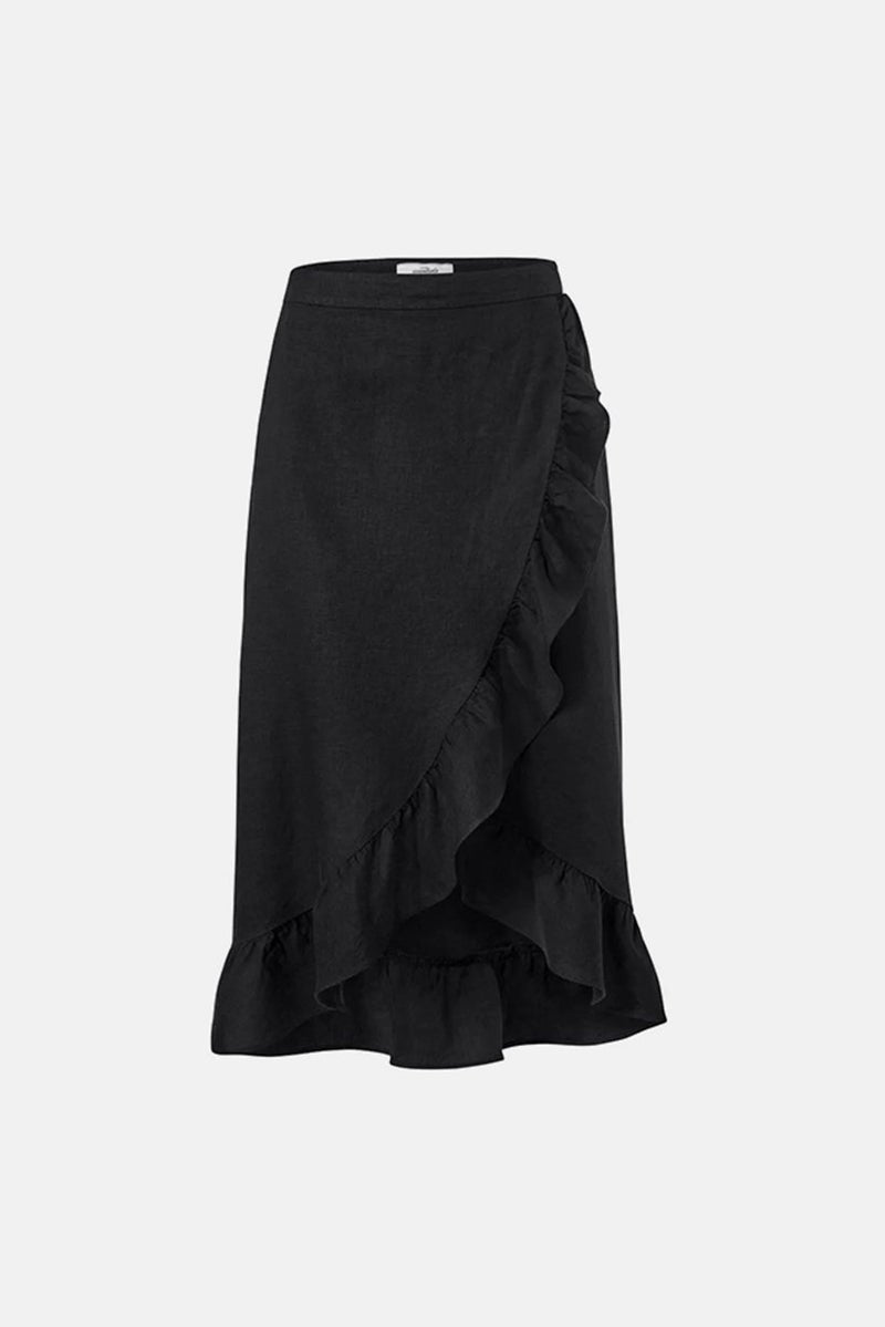 Women Plain Wrap Look Skirt, Black