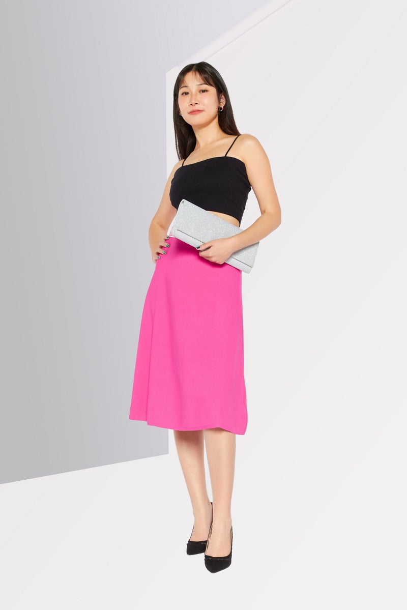 Women Eco Bold Logo Metallic Flare Skirts, Cerise