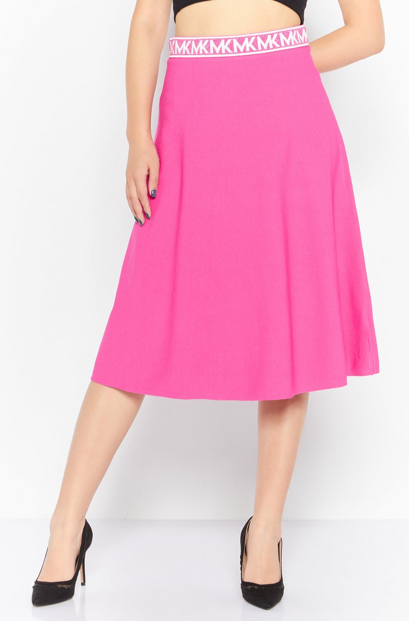 Women Eco Bold Logo Metallic Flare Skirts, Cerise