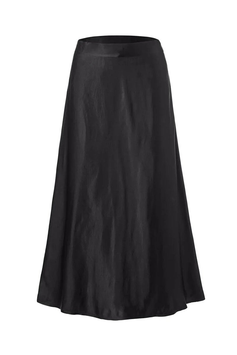 Women Plain Satin Midi Skirt, Black