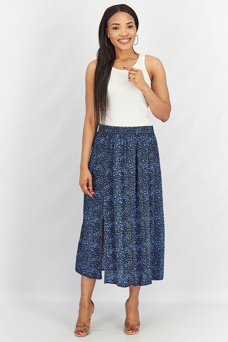 Women Allover Print Woven Maxi Skirt, Blue Combo