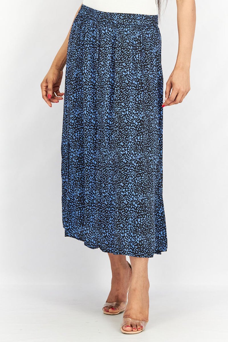 Women Allover Print Woven Maxi Skirt, Blue Combo