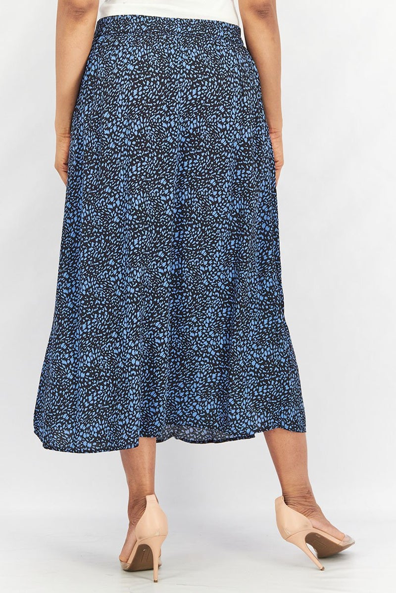 Women Allover Print Woven Maxi Skirt, Blue Combo