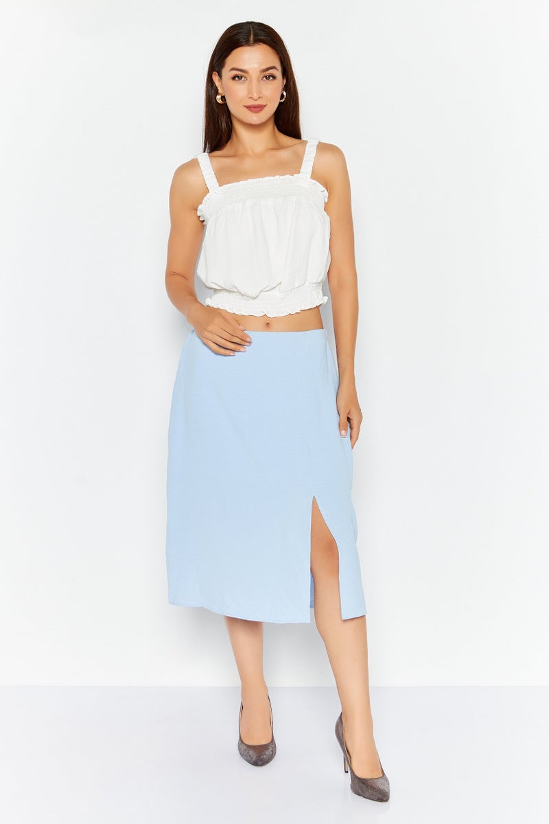 Women Solid Casual Midi Skirt, Blue