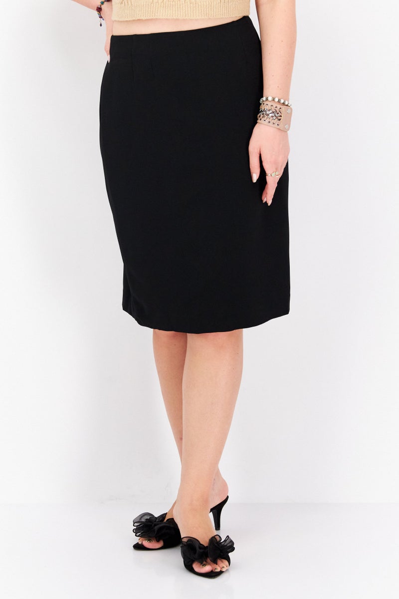 Women Plain Midi Skirt, Black