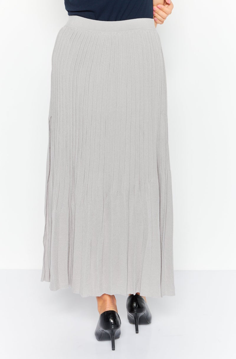 Women Pleated Maxi Skirt, Grey