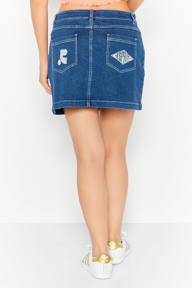 Women Plain Denim Skirt, Blue