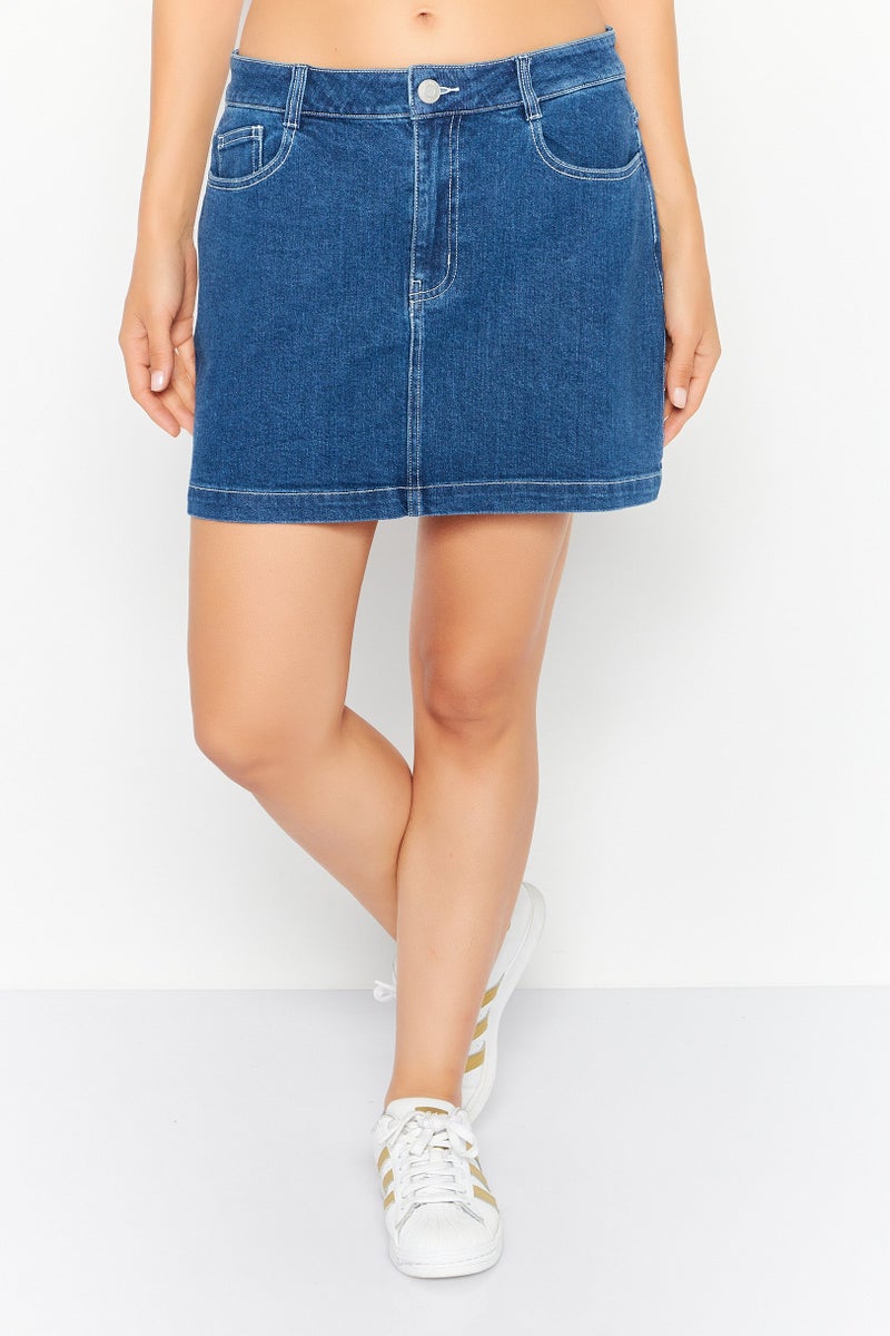 Women Plain Denim Skirt, Blue