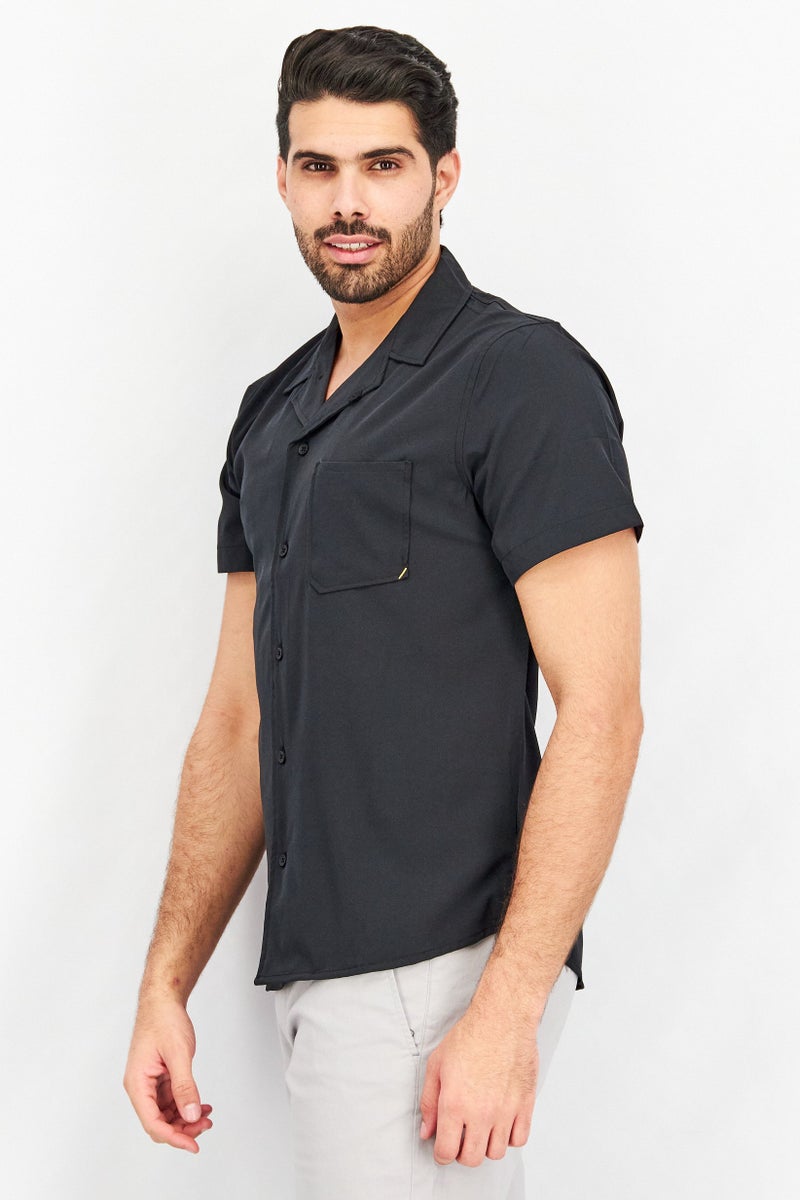 Men Regular Fit Short Sleeves Textured Casual Shirts, Black