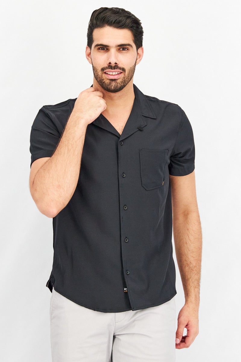 Men Regular Fit Short Sleeves Textured Casual Shirts, Black