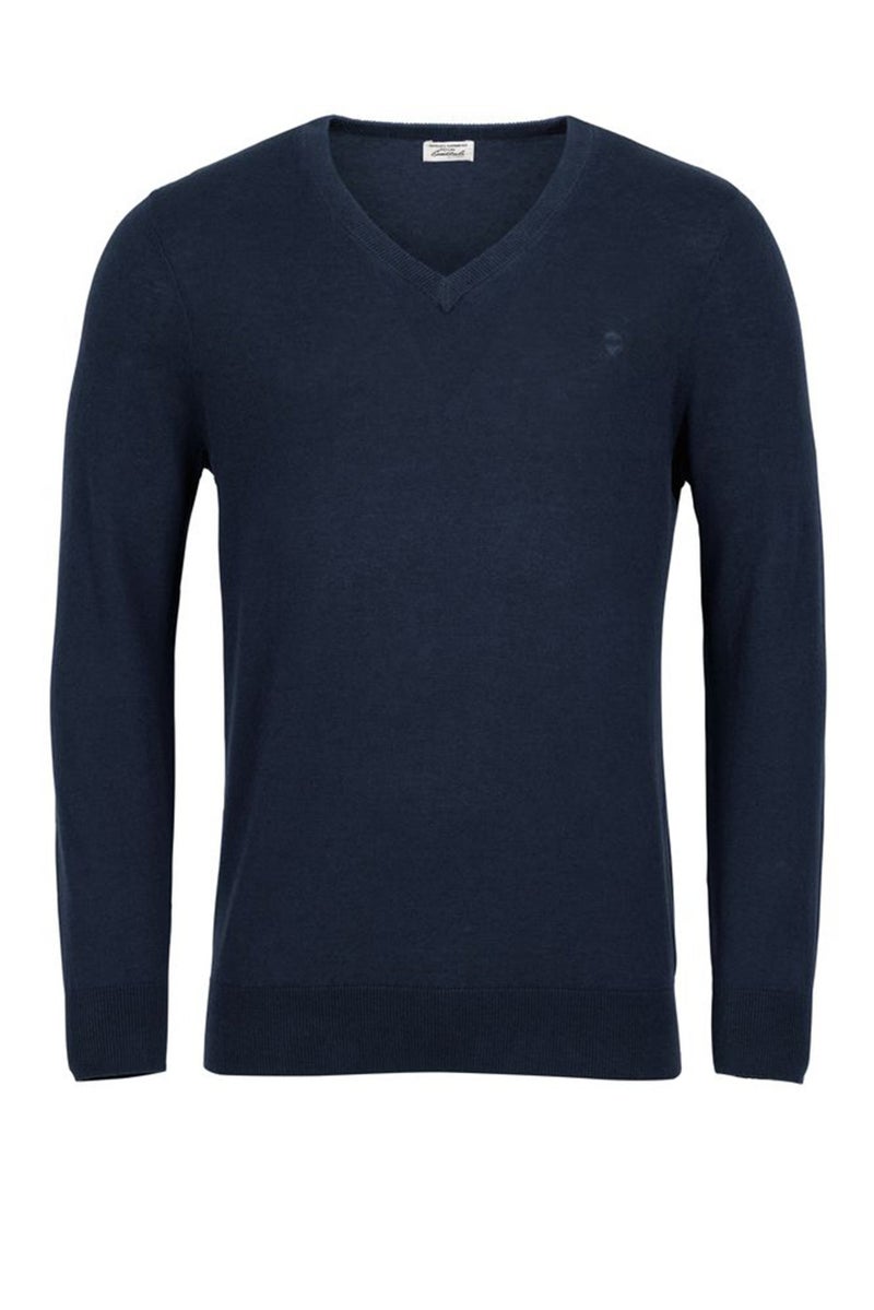 Men V-Neck Plain Long Sleeves Sweatshirt, Navy Blue