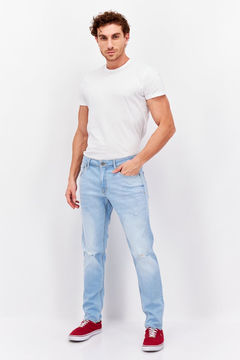 Men Regular Fit Rip Stretchable Denim Jeans, Wash Blue