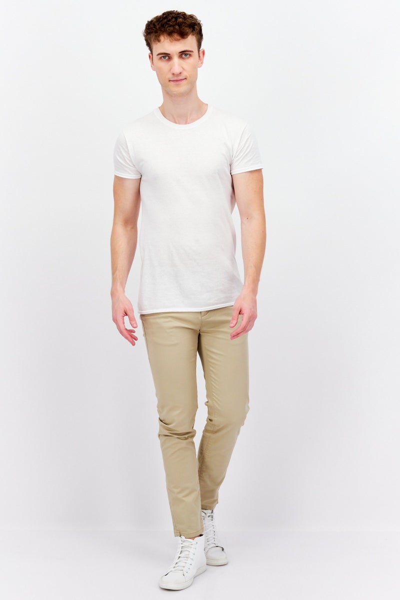 Men Regular Fit Solid Chino Pants, Beige