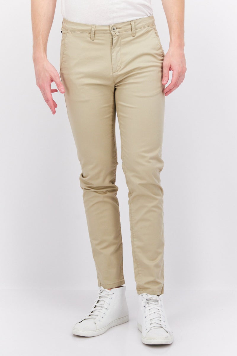 Men Regular Fit Solid Chino Pants, Beige