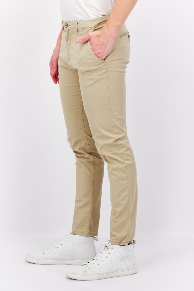 Men Regular Fit Solid Chino Pants, Beige