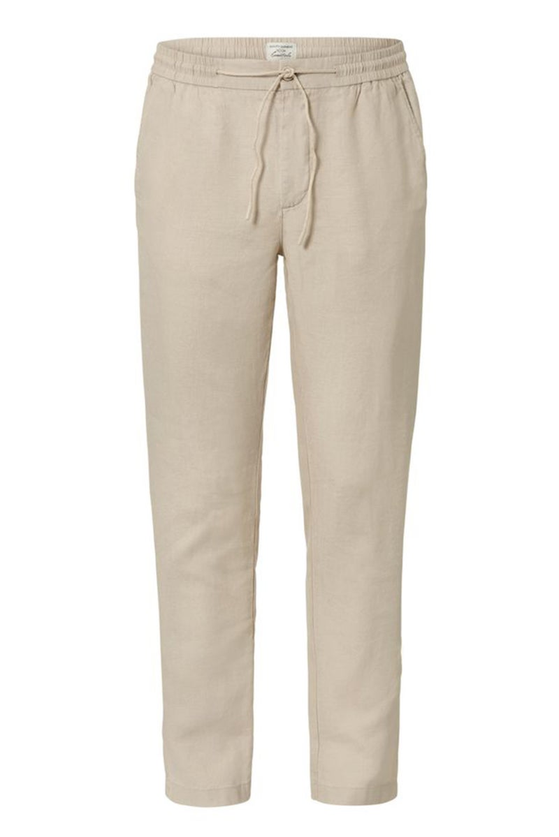 Men Drawstring Plain Linen Sweatpants, Beige