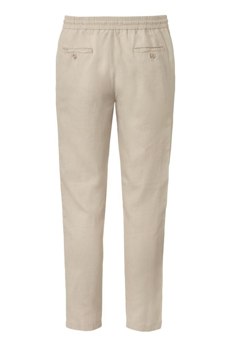 Men Drawstring Plain Linen Sweatpants, Beige