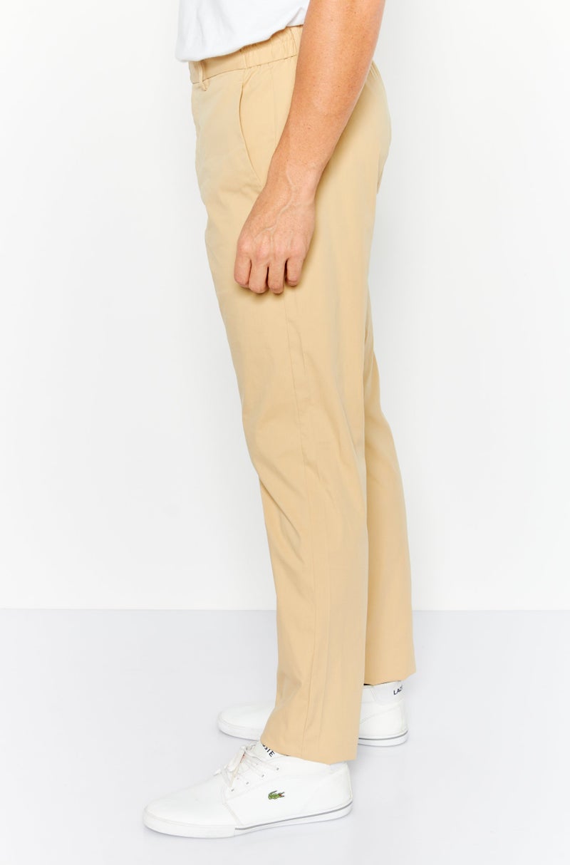 Men Slim Fit Stretchable Solid Chino Pants, Beige