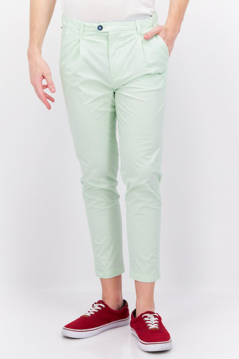 Men Regular Fit Plain Chino Pants, Lime Green