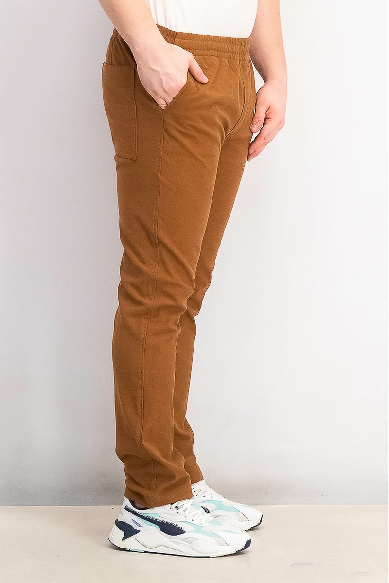 Men Pull On Plain Chino Pants, Brown