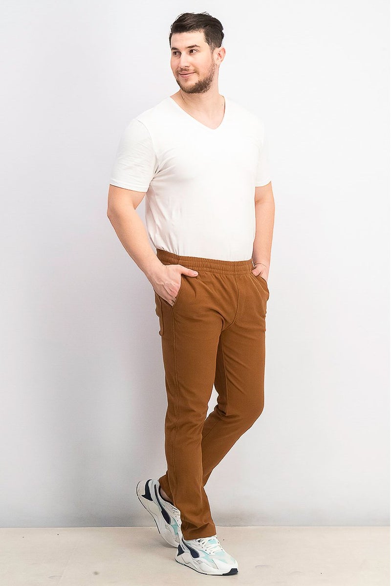 Men Pull On Plain Chino Pants, Brown