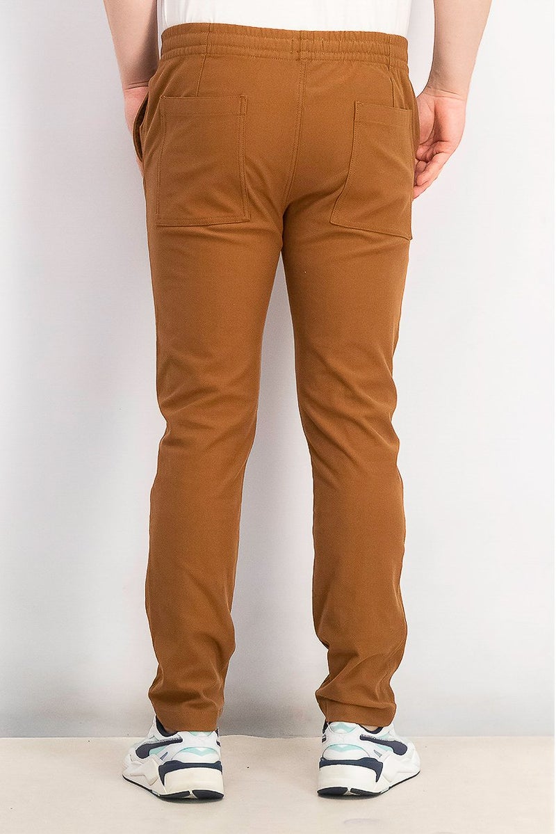 Men Pull On Plain Chino Pants, Brown